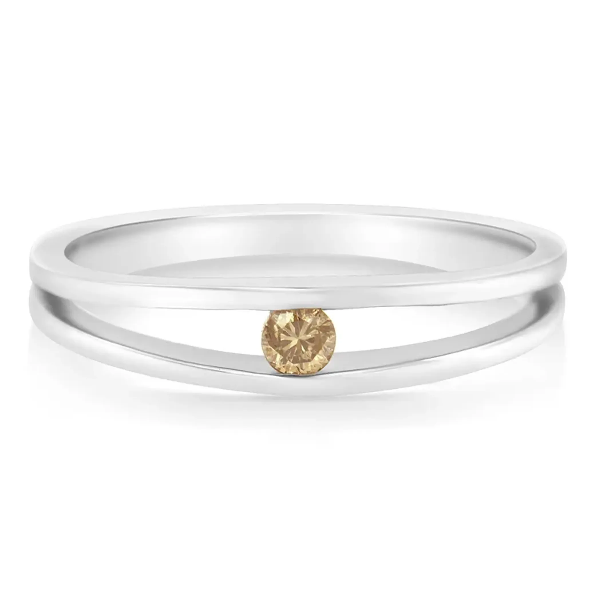 10K White Gold 1/10 Ct Round-Brilliant Cut Champagne Diamond Tension Set Solitaire Promise Ring (Champagne Color, SI2-I1 Clarity)