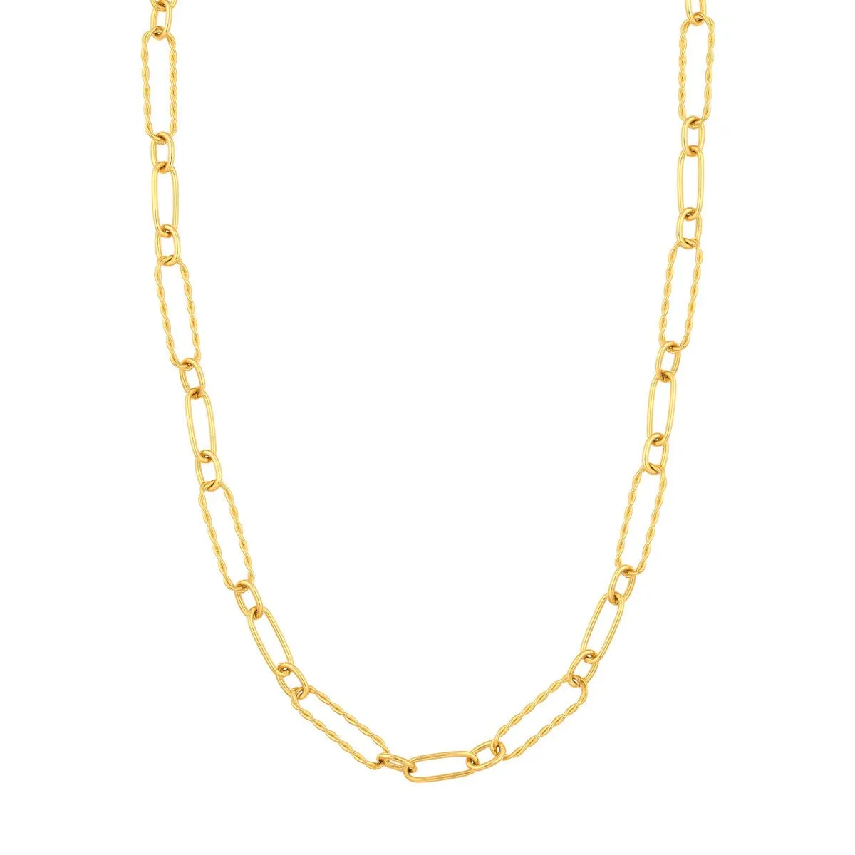 14K Yellow Gold Twist and Polished Oval Link Necklace
