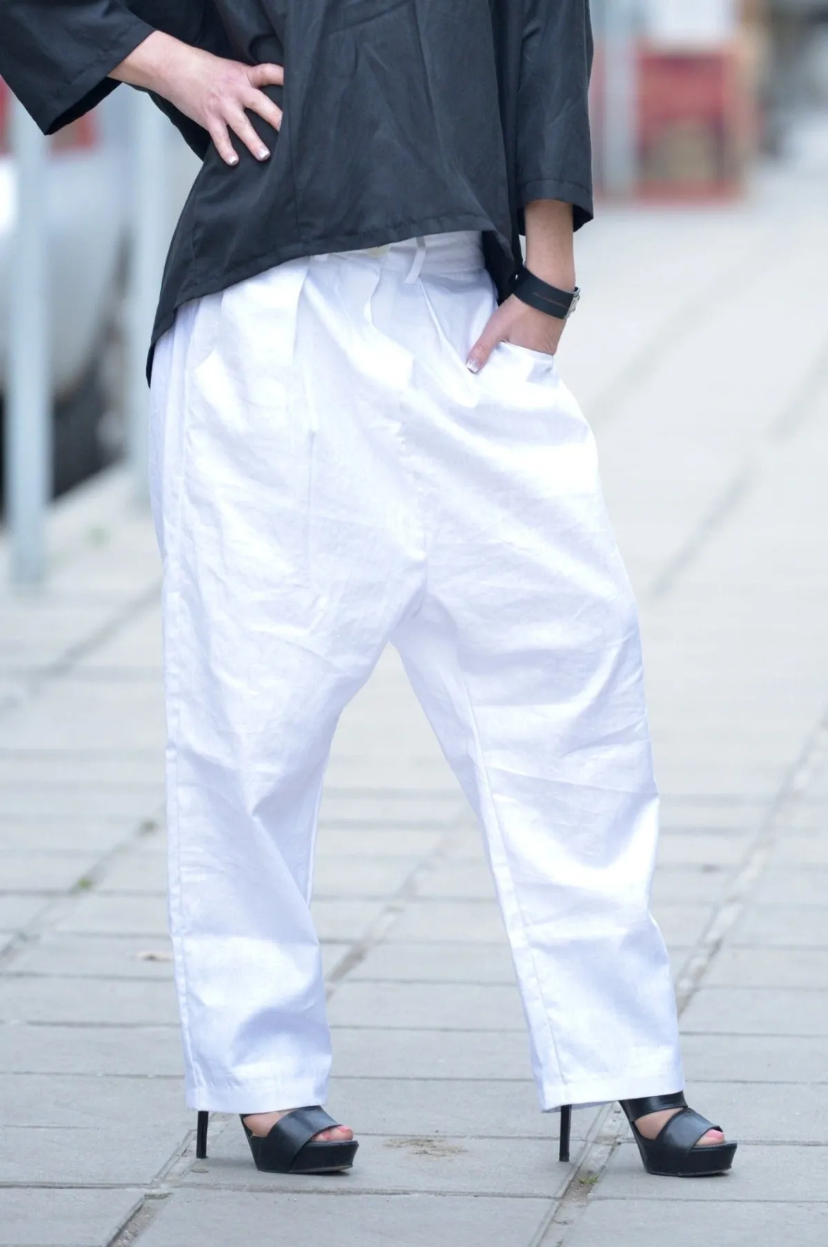 CHERRY Linen Drop Crotch Pants