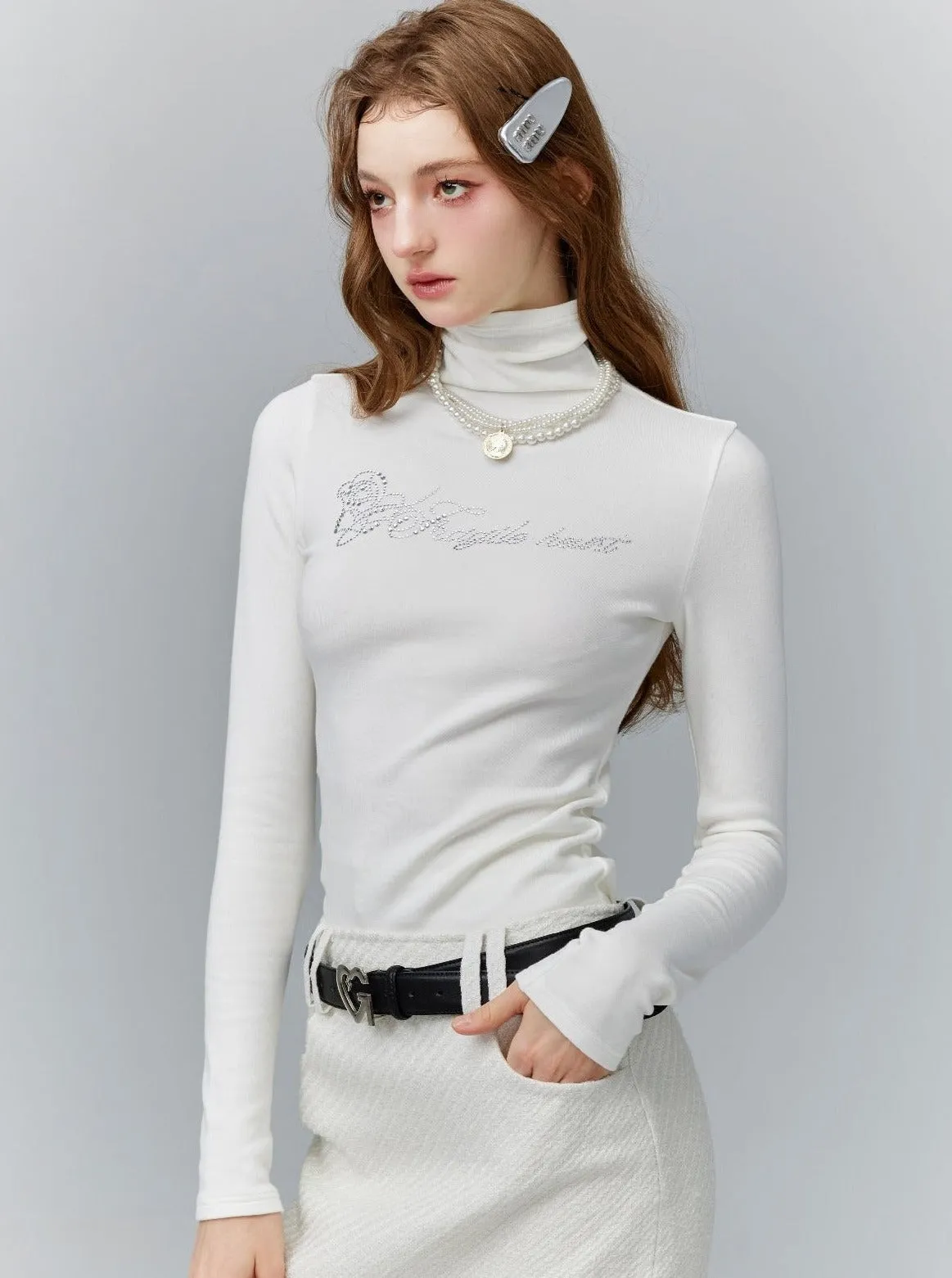 Cropped Turtleneck Long Sleeve Logo Top