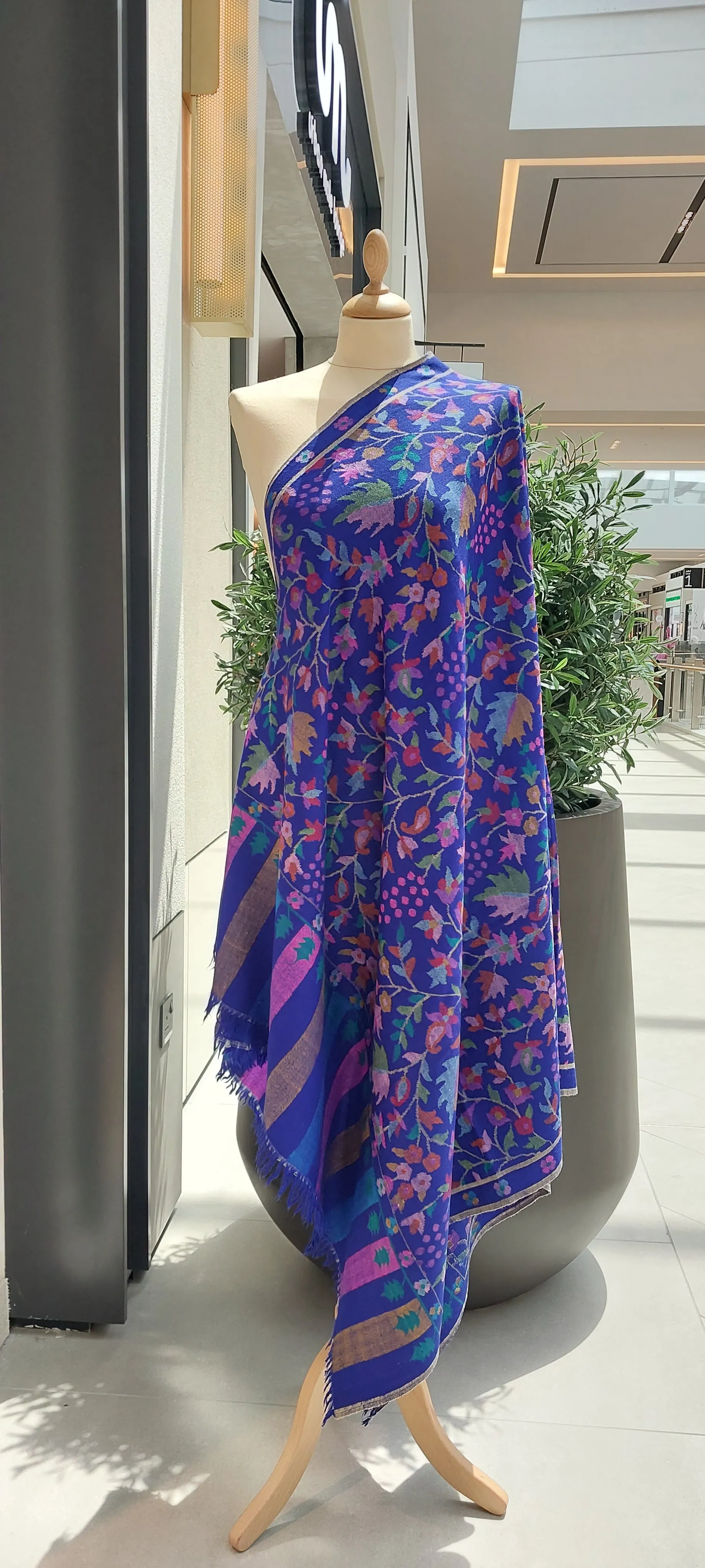 Emaan Cobalt Blue Kashmiri Kani Pashmina Shawl