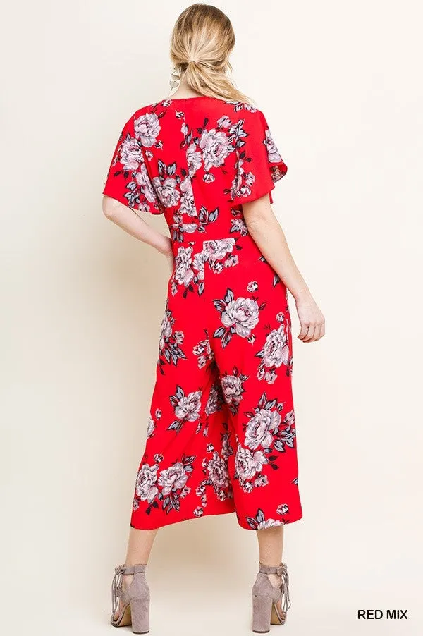 Floral Print Wide Leg Jumpsuit
