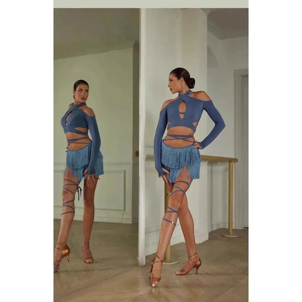 Fringe Mini Skirt for Latin Dance – Latina Mini Skirt with Lace-Up Waist and Built-In Shorts