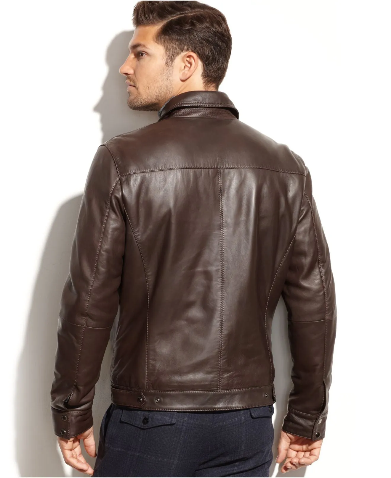 Gari Real Leather Jacket Men Brown Biker Motorcycle Genuine