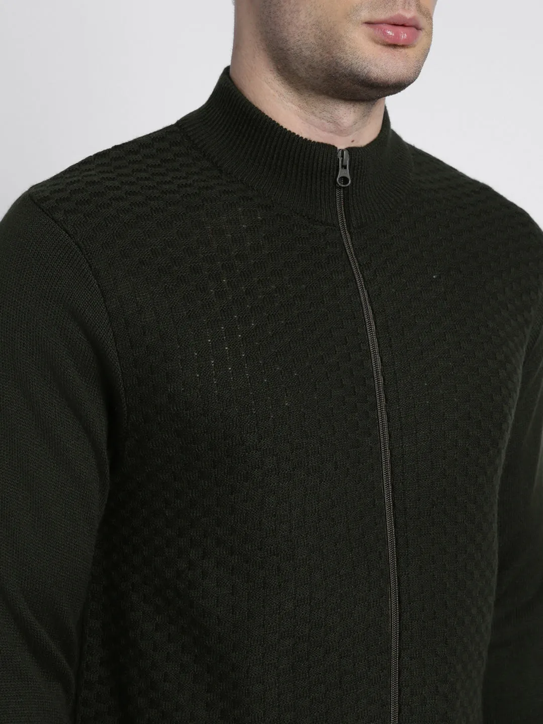 Men's Mock Regular Fit Solid Olive Sweater