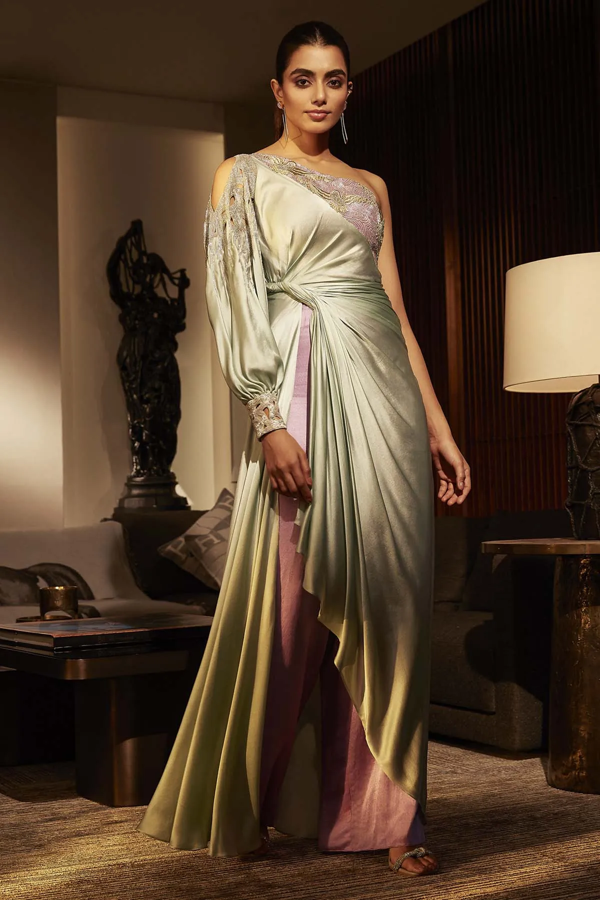 Mint One Shoulder Drape Jumpsuit