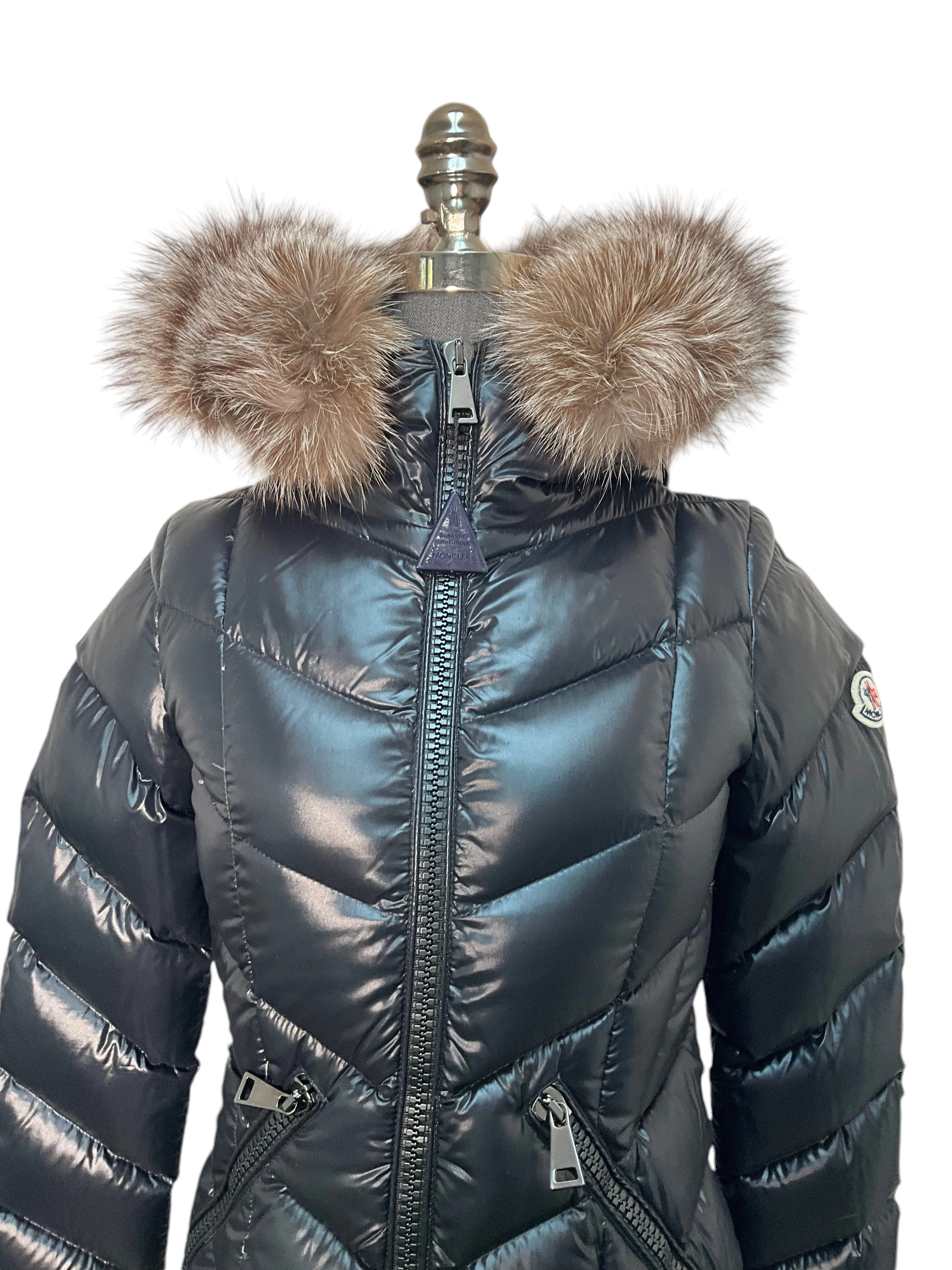 MONCLER Quilted Down Puffy Coat with Fur Trim XS NWT
