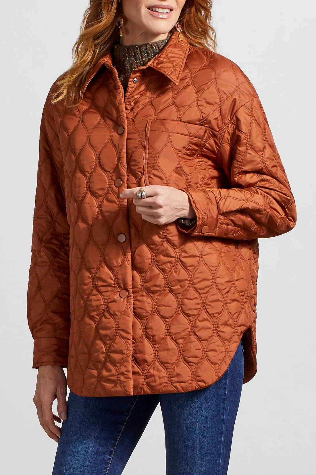 TRIBAL WOMEN'S SNAP-UP QUILTED SHACKET-MOCHA