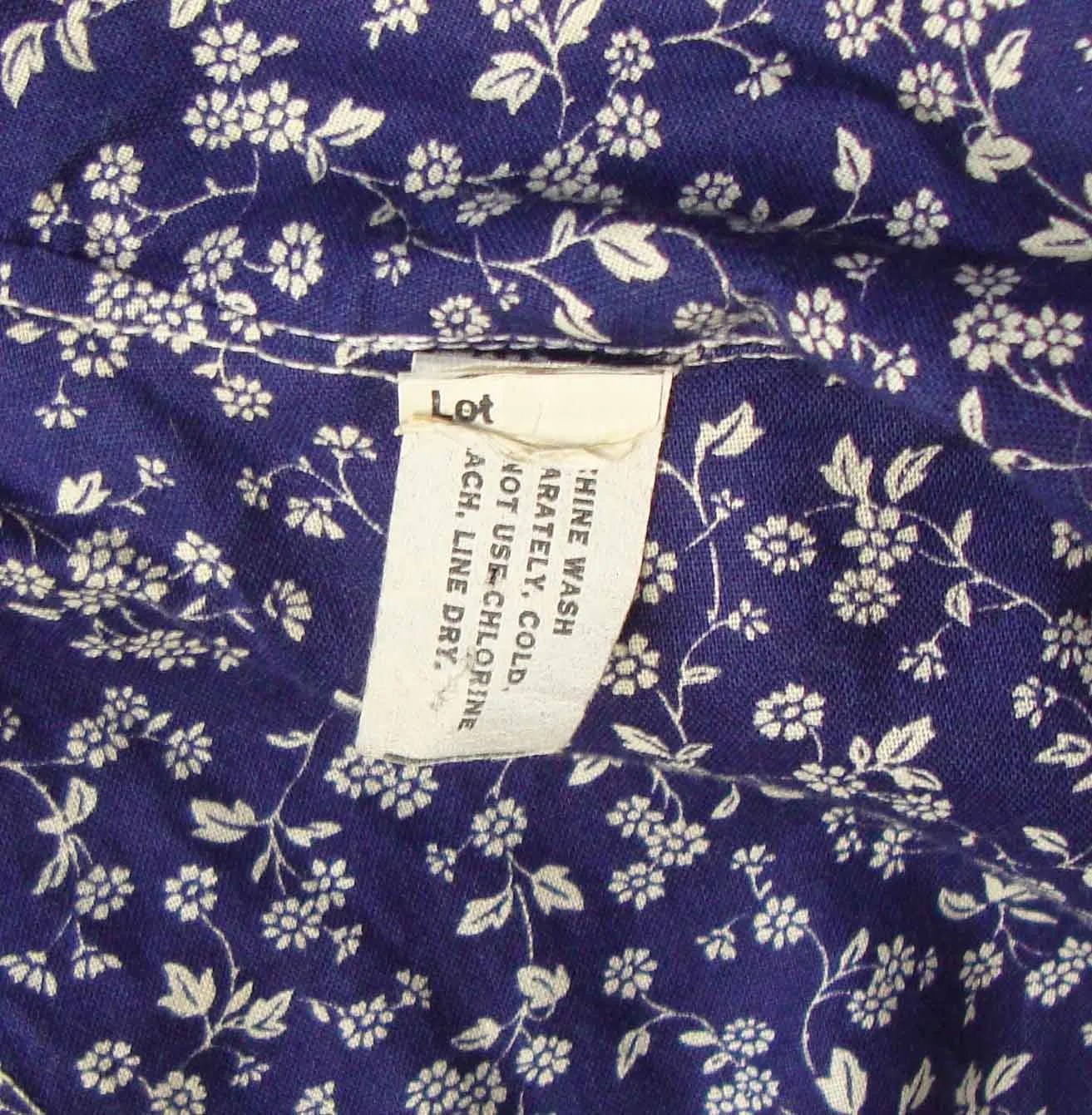 Vintage 70s Prairie Dress Blue & White Floral Peasant Calico Print M
