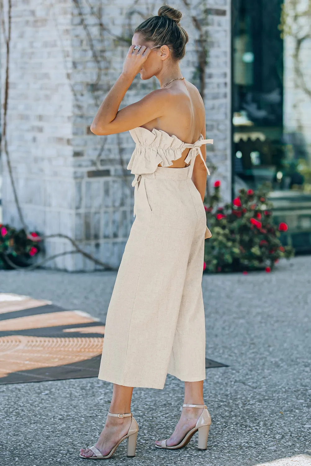 Wedding Guests / Ruffled Strapless Wide Leg Jumpsuit